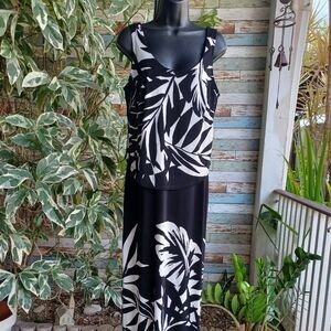 Amanda Lane Black Tropical Maxi Dress Sz Med